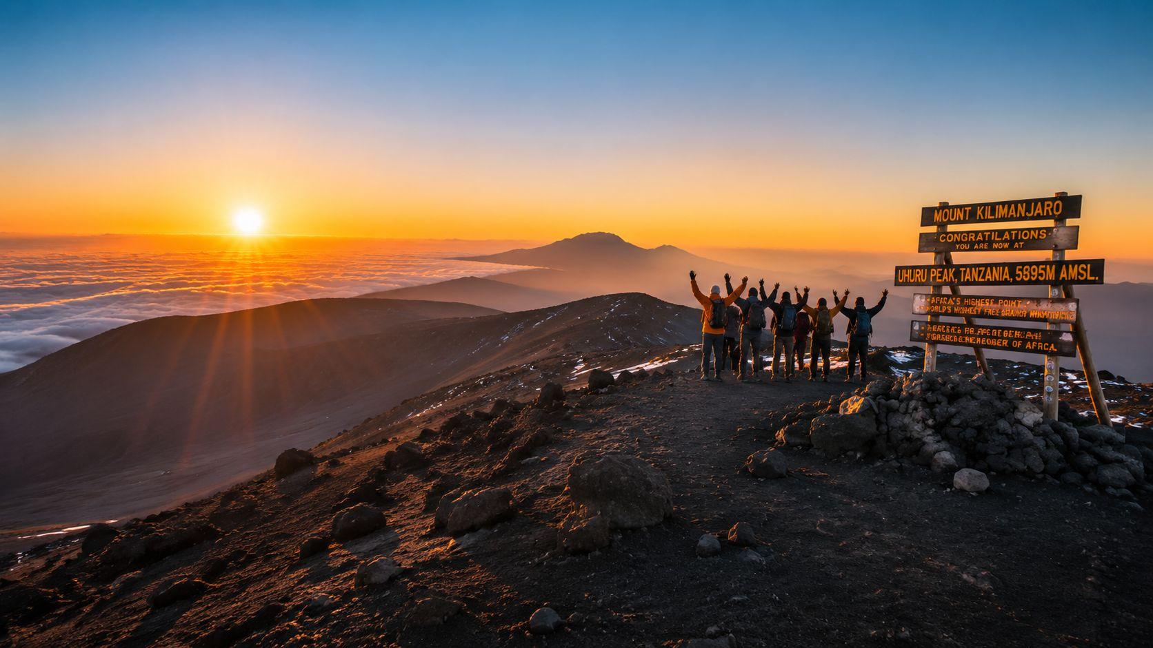 Climbers using hands and feet on the Barranco Wall, Machame Route